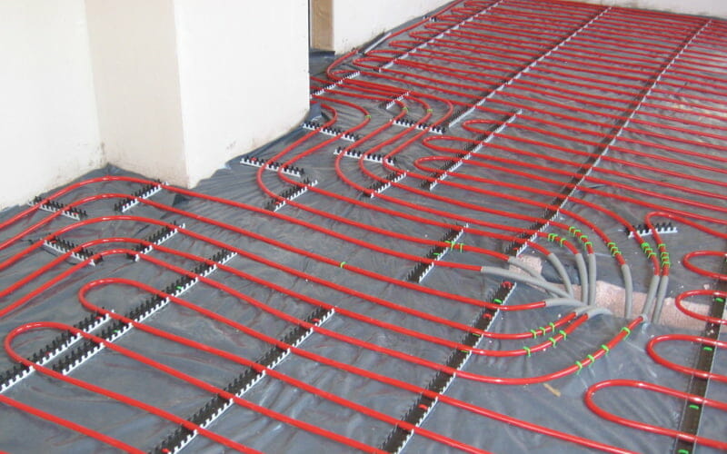 Underfloor heating pipes laid and ready for a concrete screed P Mac Dublin