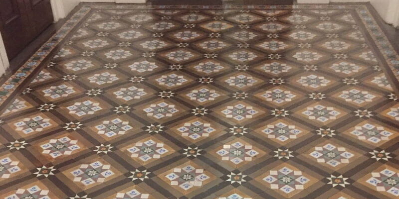 Restored encaustic tiled floor at STW Architects Merrion Square
