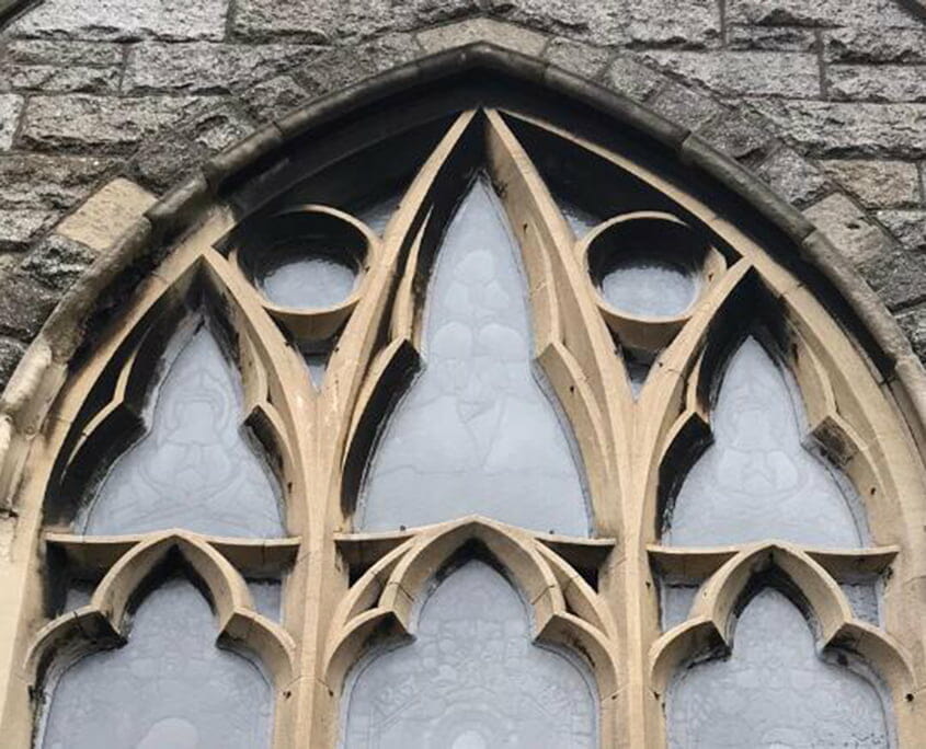 Heritage cleaning works at St Kevin’s Church before – P Mac Brick Repair Service St Kevin’s Church Restoration and conservation by PMAC