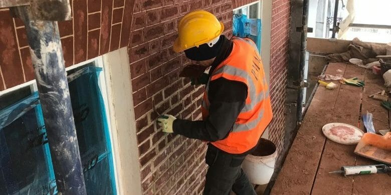 Brick restoration by Pmac operative on Georgian building