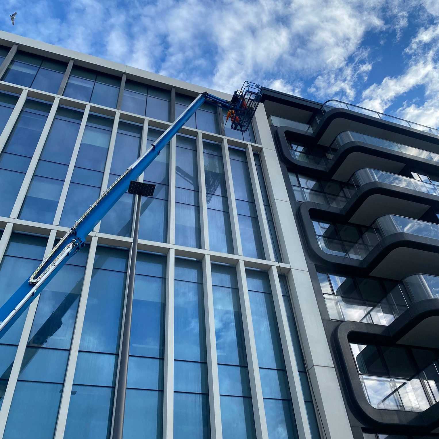 Facade cleaning from Hoist Techcrete columns and beams cleaned