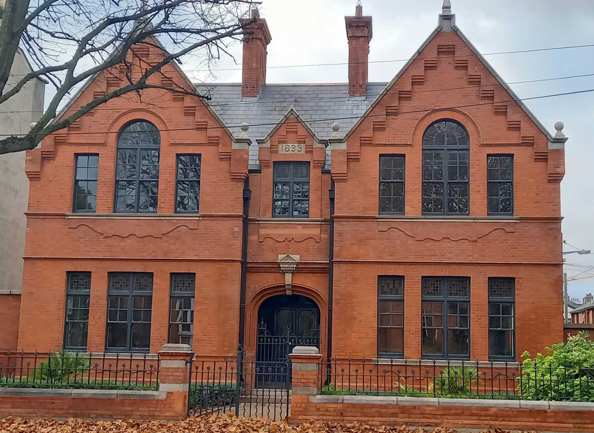 Facade restored PMAC Large Dublin redbrick building restored by PMAC restoration team