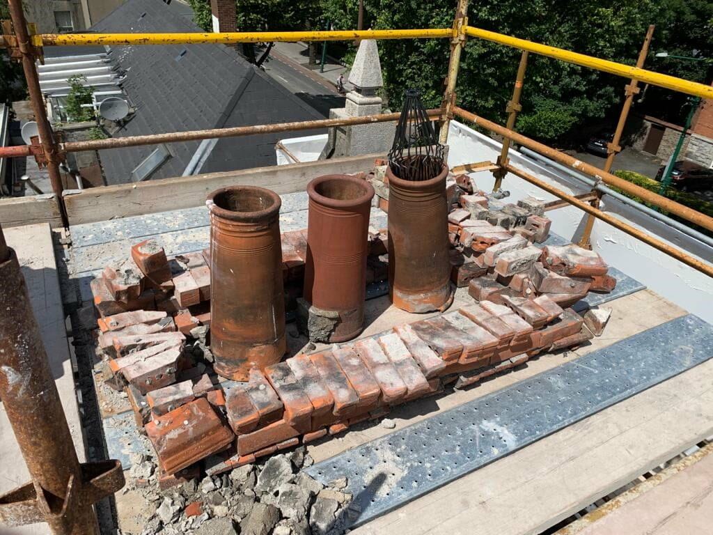 Rebuilding chimney Chimney dismantled
