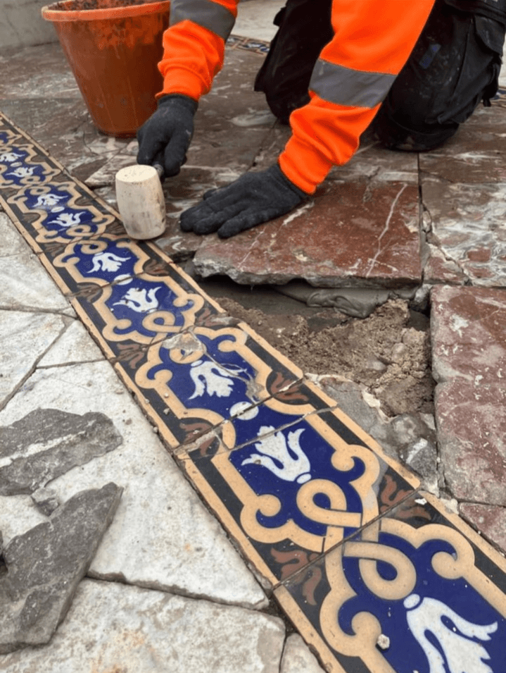Killruddery house rebed Pmac operative rebedding stone tile