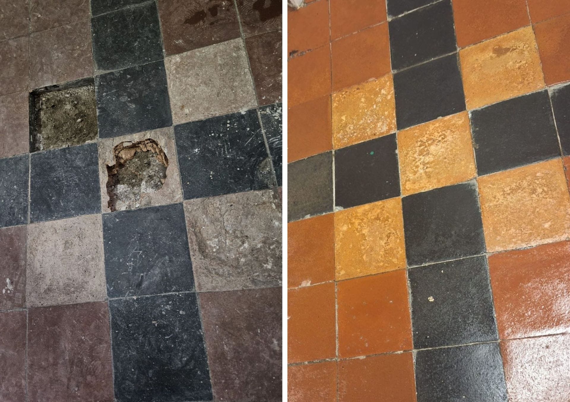 Tile restoration including regrouting, tile replacement and cleaning by PMAC